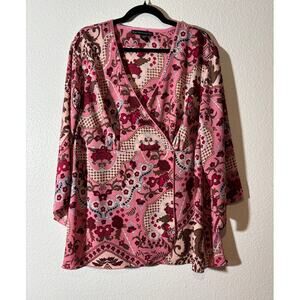 Blue Diamond Plus Size 20 Pink Paisley Floral Faux Wrap Surplice Vintage Y2K Top